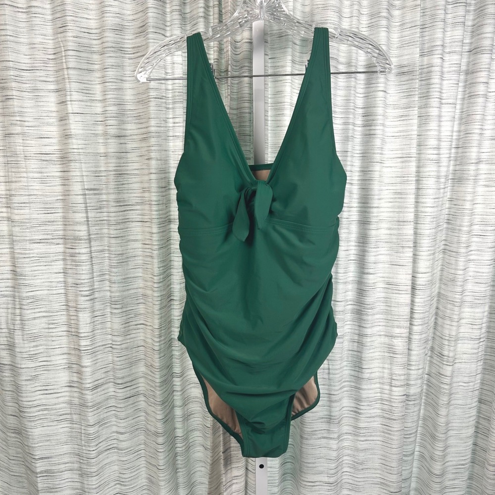 Kona Sol One Piece Swimsuit Green Womens Large L Ruched‎ Tie Front Padded